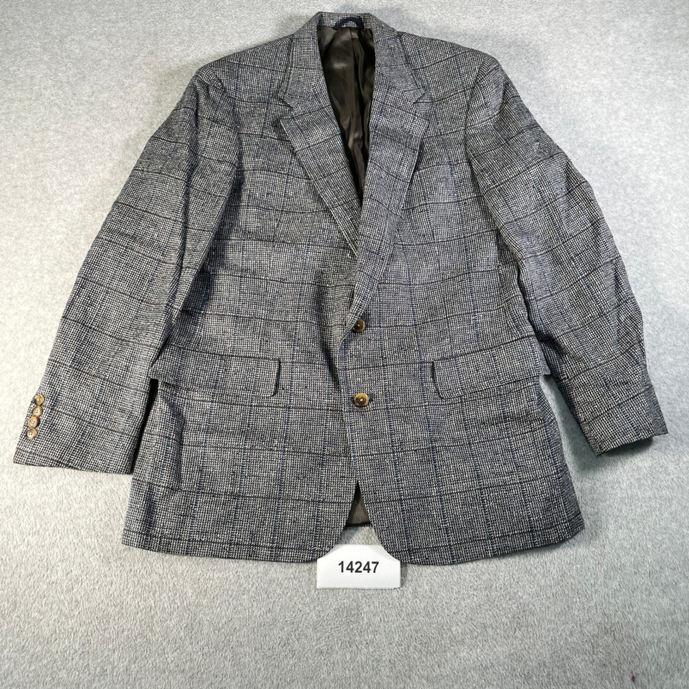 Vintage Silk Austin Reed Blazer Jacket Mens 42L Gray Notch Lapel Single Breasted